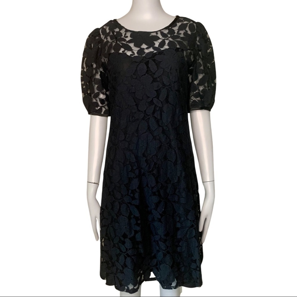KATHRYN CONOVER Vintage Black Lace Embroidered Shift Dress Size 8 - Picture 12 of 14
